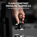 Espresso Tamper with Flat Base, 30 Lbs Calibrated Spring Constant Pressure, Sound Feedback, Self Adjusting Depth, 304 Stainless Steel Base, Walnut Wood Handle (58mm) - Image 5