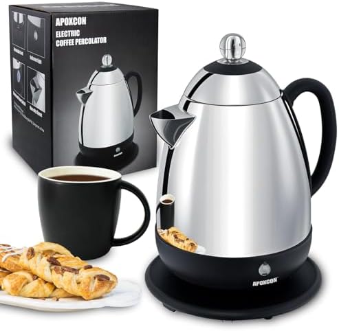 APOXCON Electric Coffee Percolator Stainless Steel Keep Warm-10 Cup Silver by APOXCON