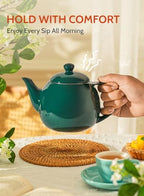Sweese Teapots for Tea, 27 oz Porcelain Tea pot with Removable Stainless Steel Infuser, Tea Pots for Loose Tea - Dark Green - Image 4