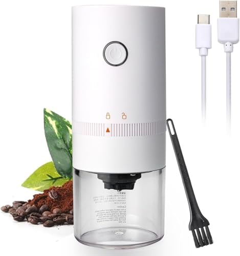 Portable Electric Burr Coffee Grinder Multi Adjustable Settings Rechargeable Coffee Bean Grinder with Conical Ceramic Burr, for Travel, Camping (WHITE) by LOTTEDS