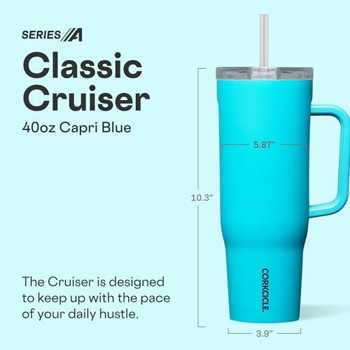 Corkcicle Cruiser Tumbler with Handle & Straw, 40 oz, Capri Blue - Image 2