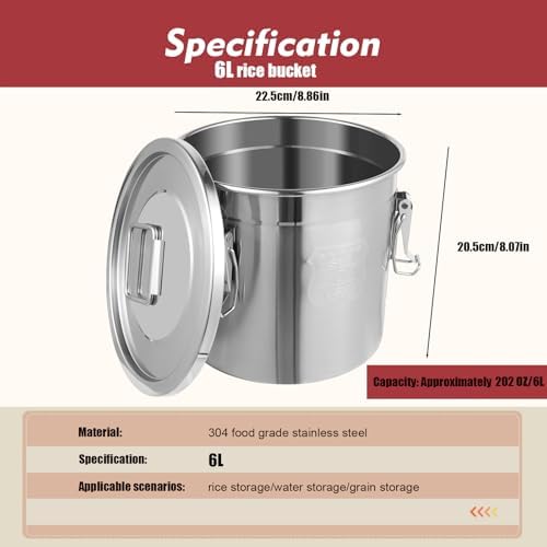 1.61Gal 304 Stainless Steel Airtight Canister,Metal Bucket Large Stainless Steel Canisters - Locking Clamp & Airtight Lids - Dog Food/Bird Seed/Coffee Storage Container - Image 7