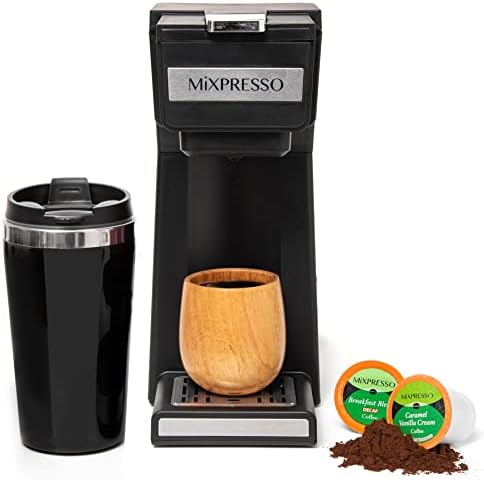 Mixpresso Coffee Maker Single Serve For Ground Coffee & Compatible With K Cup Pods, With 14oz Travel Mug & Reusable Filter For Home, Office & Camping. by Mixpresso