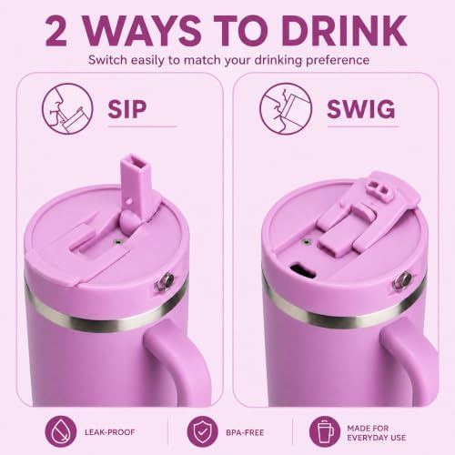 Farsea 40oz Insulated Stainless Steel Travel Tumbler with Handle & Straw - Image 5