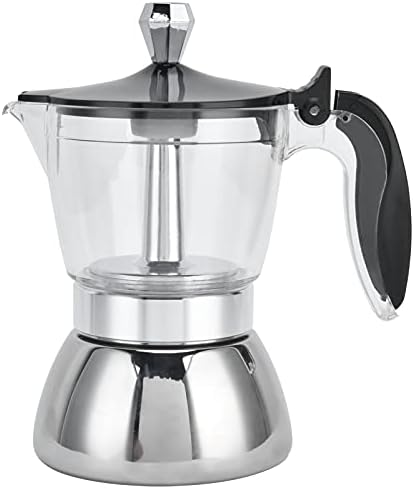 plplaaoo Moka Pot Stovetop Espresso Coffee Maker, 200 ml, Stainless Steel, Modern Style, Transparent Upper Pot by plplaaoo