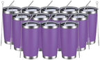 MEWAY 20oz Tumbler 12 Pack Double Wall Vacuum Insulated Travel Mug Bulk, Stainless Steel Tumblers with Lid and Straw, Durable Powder Coated Coffee Cups for Cold & Hot Drinks (Purple, 12) by MEWAY