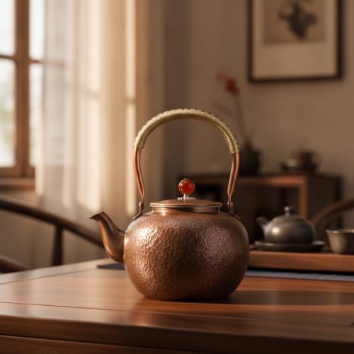 Copper Kettle Teapot With Strainer Hand Hammered Copper Tea Pot Stainless Mesh Infuser Tall Arched Handle Short Spout Lid suitable for tea lovers holiday gifting home serving - Image 7