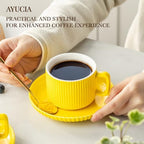 5 Ounce Espresso Cups Set of 4, Small Coffee Cups with Saucers and Spoons, Yellow Ceramic Demitasse Espresso Mugs - Image 3