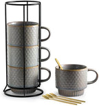 Gomakren Stackable Coffee Mugs Set of 4 Coffee Cups with Stand, Light Gray by Gomakren