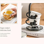 Porcelain Tea Set(1 Pot 4 Cups), Afternoon Tea Set, Suitable for Birthdays, Mother's Day, Christmas (Black Cat) - Image 5