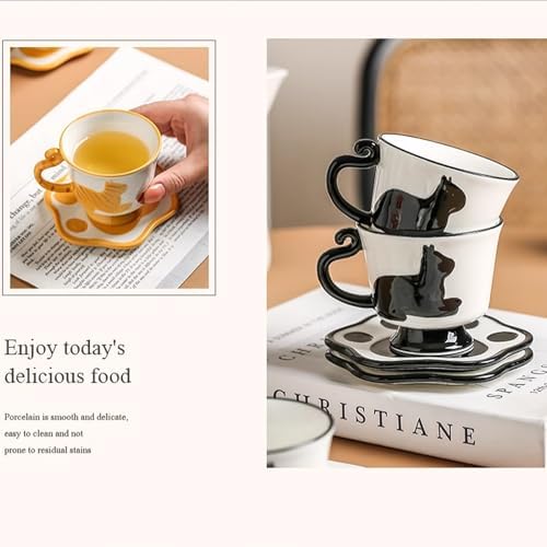 Porcelain Tea Set(1 Pot 4 Cups), Afternoon Tea Set, Suitable for Birthdays, Mother's Day, Christmas (Black Cat) - Image 5