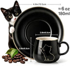 6 oz Ceramic Espresso Cups Set of 2 with Saucers Cat Coffee Cups with Gold Rim and Gift Box for Cappuccino and Coffee Black - Image 2