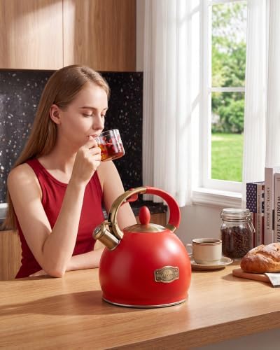 Whistling Tea Kettle Stovetop Stainless Steel, 2.64 Quart （Red） - Image 5