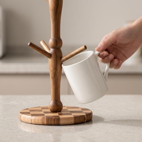 Wooden Mug Rack with Checkerboard Base - Image 5