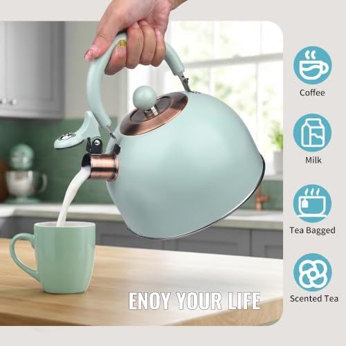 V&L 2.6 Qt Green Whistling Tea Kettle for Stovetop - Image 7