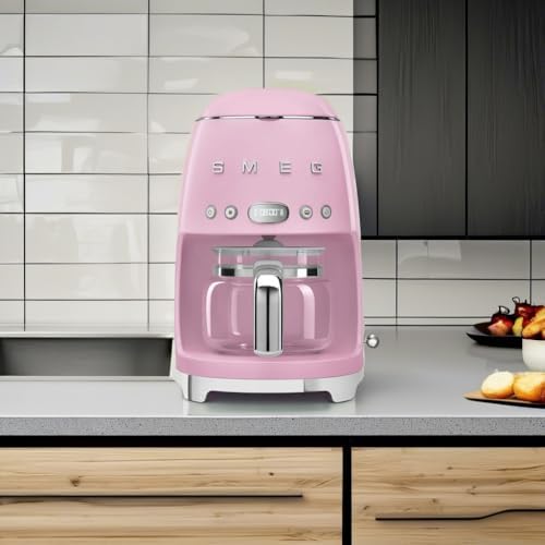 Smeg 50's Retro Style Aesthetic Drip Coffee Machine with 10 Cup Glass Carafe, Auto Start Feature, Keep Warm Plate, and Two Coffee Strength Settings (Pink) - Image 5