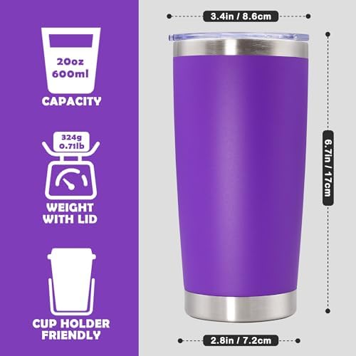 20oz Tumbler Stainless Steel Tumbler Coffee Tumbler with Lid Purple, 8P - Image 4