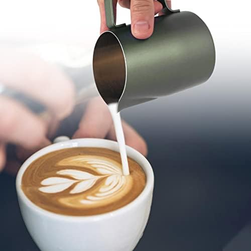 Milk Pitcher Stainless Steel Espresso Steaming Pitcher Latte Art Jug Froth Cup with Oblique Mouth Pointed Nozzle Smooth Handle Foam Control, Green 450ML - Image 6