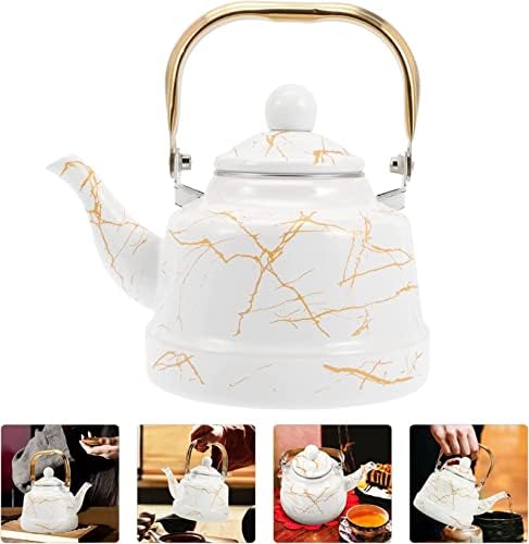 Enamel Tea Kettle Stovetop Teapot: Vintage Coffee Kettle Water Pitcher Carafe Pot 1. 7L Japanese Chinese Kung Fu Teaware for Home Office Restaurant Nightstand - Image 4