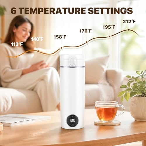 Portable Travel Electric Tea Kettle,6 Preset Temp Plug-in Keep Warm,15 OZ Small Hot Water Boiler,304 Stainless Steel,Auto Shutoff&Boil Dry Protection,Termo Electrico Portatil Black for RV Travel - Image 4