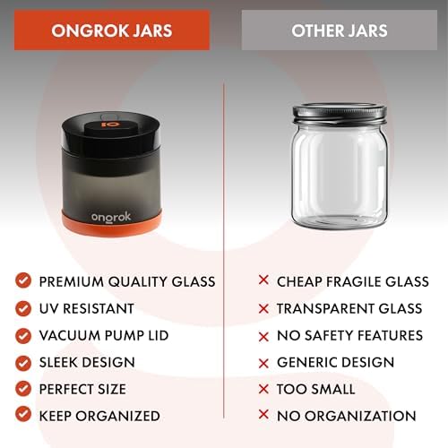 ONGROK Glass Storage Jar with Vacuum Pump Technology, Air Proof Containers to Preserve Smell and Aroma (400ml (1oz)) - Image 2