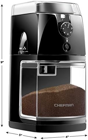 Chefman Coffee Grinder Electric Burr Mill - Freshly Grinds Up to 2.8oz Beans, Large Hopper with 17 Grinding Options for 2-12 Cups, Easy One Touch Operation, Cleaning Brush Included, Black - Image 4