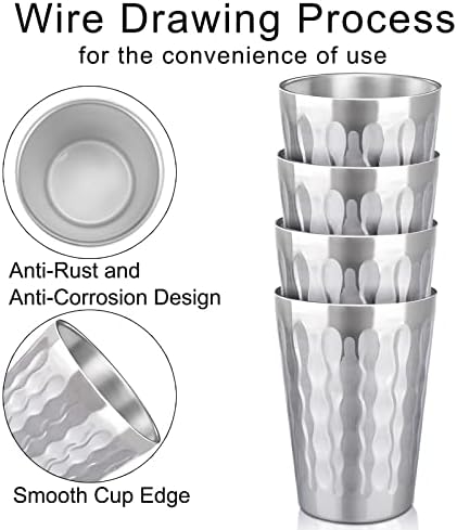 Beasea Stainless Steel Cups 15 oz, 8 Pack Large Stackable Stainless Steel Tumbler Bulk Double Wall Insulated Metal Pint Glasses Tin Cups for Drinking Home Restaurant Office Party Camping - Image 3