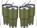 MEWAY 30oz Insulated Tumbler With Lids and Straws,Stainless Steel Double Vacuum Coffee Tumbler Cup, Brush, Durable Powder Coated Coffee Cup for Cold & Hot Drinks, Office, Travel(Army Green,4 PACK) by MEWAY