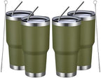 MEWAY 30oz Insulated Tumbler With Lids and Straws,Stainless Steel Double Vacuum Coffee Tumbler Cup, Brush, Durable Powder Coated Coffee Cup for Cold & Hot Drinks, Office, Travel(Army Green,4 PACK) by MEWAY