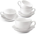 4 Set 16oz Cappuccino Cups with Saucers, Heavyweight Porcelain by Acellegic