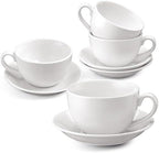 4 Set 16oz Cappuccino Cups with Saucers, Heavyweight Porcelain by Acellegic