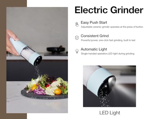 Electric Pepper Grinder and Salt Mill Set - Large Capacity USB Rechargeable Automatic Grinder with Dual LED Lights, One-Handed Operation & Slide Cover - Brushed Stainless Steel - Image 2