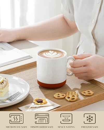 MALACASA 12oz Ceramic Coffee Mugs Set of 4, Khaki White - Image 4