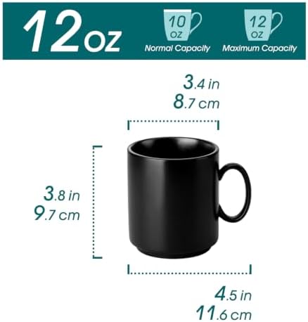 vancasso Porcelain Coffee Mugs Set of 6, 12 Oz Black Coffee Cups for Latte, Cappuccino, Tea & Hot Cocoa, Sleek Modern Café Style for Home, Office & Coffee Bar, Microwave & Dishwasher Safe - Image 2