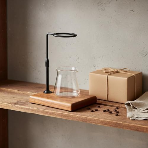 Coffee Stand Pour Over Station Dripper Holder Rack With Adjustable Height Aluminum Alloy Bracket And Wood Base Stable Non Slip Pads suitable for home, Black, Solid Wood - Image 6