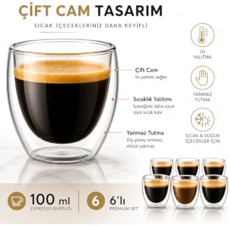 SODEF Set of 6 Double Wall Espresso Glasses 100ml Clear Glass for Coffee Tea Shot Drinks - White - Image 2