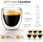 SODEF Set of 6 Double Wall Espresso Glasses 100ml Clear Glass for Coffee Tea Shot Drinks - White - Image 2