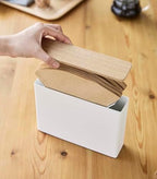Yamazaki Home Wood Accent Coffee Pourover Filter Case with Lid - Storage Holder Stainless Steel Container Dispenser Steel + Wood White - Image 6