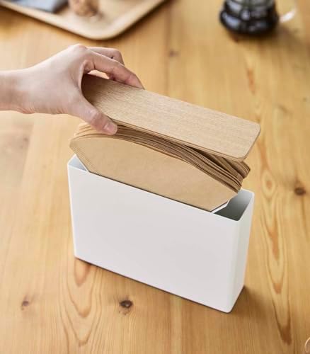 Yamazaki Home Wood Accent Coffee Pourover Filter Case with Lid - Storage Holder Stainless Steel Container Dispenser Steel + Wood White - Image 6