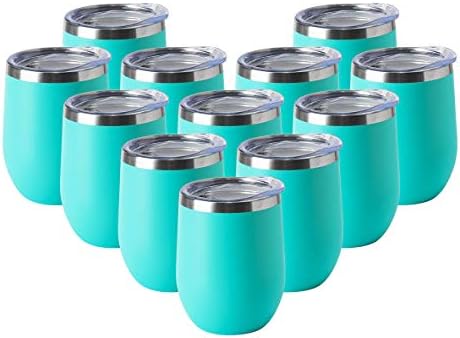 HASLE OUTFITTERS 12oz Wine Tumbler with Lid Stemless Wine Glasses Double Wall Vacuum Travel Mugs stainless steel Coffee Cup for Cold & Hot Drinks Wine Coffee Cocktails Beer 12 Pack Light Blue by HASLEOUTFITTERS
