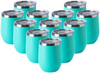 HASLE OUTFITTERS 12oz Wine Tumbler with Lid Stemless Wine Glasses Double Wall Vacuum Travel Mugs stainless steel Coffee Cup for Cold & Hot Drinks Wine Coffee Cocktails Beer 12 Pack Light Blue by HASLEOUTFITTERS