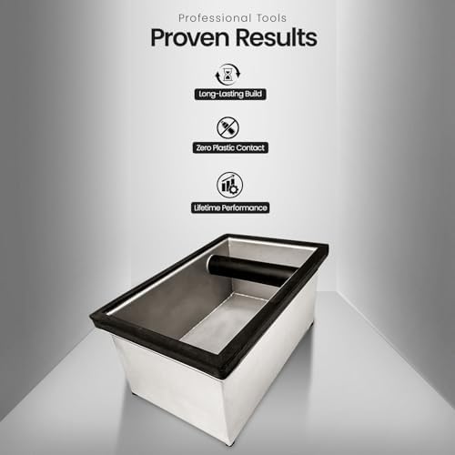 Rattleware Stainless Steel Heavy-Duty Knock Box Chute – Durable Espresso Puck Disposal Bin with Welded Rubber Bar – Fits Coffee Stations, Café, Restaurant, Hotel, or Home Use (9.25"x5.5"x4") - Image 3