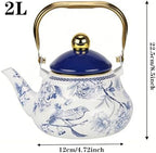 Enamel Tea Kettle, Vintage Tea Pot Stovetop with Folding Handle for Tea, Coffee, Milk(2L) - Image 4