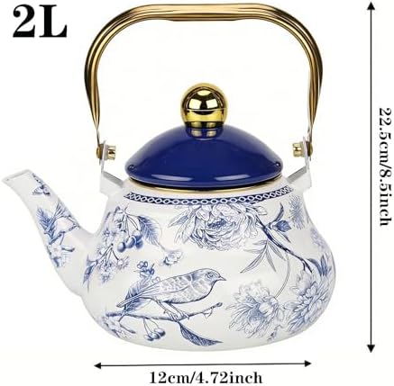 Enamel Tea Kettle, Vintage Tea Pot Stovetop with Folding Handle for Tea, Coffee, Milk(2L) - Image 4
