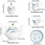 fanquare 15 Piece British Blue Rose Porcelain Tea Set - Image 6