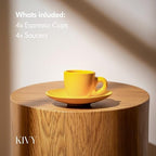 KIVY Espresso Cups Set of 4 - Stoneware - Italian Style - 3oz Each - Yellow - Image 5