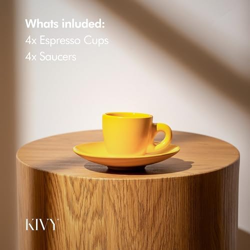 KIVY Espresso Cups Set of 4 - Stoneware - Italian Style - 3oz Each - Yellow - Image 5
