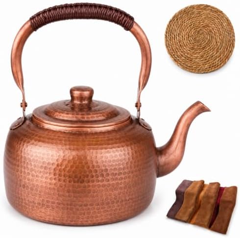 Copper Vintage Stovetop Whistling Tea Kettle, 3.2QT Solid Copper Tea Pot for Stove Top with Loud Whistle, Fast Boiling Water Kettle for Induction, Gas & Electric, Easy Pour (B 3L) by Unknown