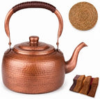 Copper Vintage Stovetop Whistling Tea Kettle, 3.2QT Solid Copper Tea Pot for Stove Top with Loud Whistle, Fast Boiling Water Kettle for Induction, Gas & Electric, Easy Pour (B 3L) by Unknown