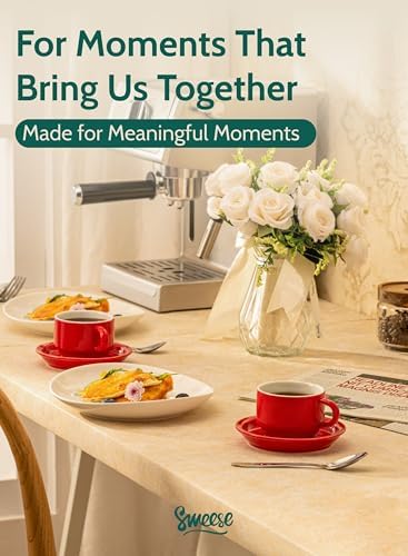 Sweese 8 Ounce Porcelain Stackable Cappuccino Cups with Saucers and Metal Stand - for Specialty Coffee Drinks, Cappuccino, Latte, Americano and Tea - Set of 4, Red - Image 6